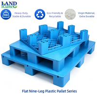 Palette en plastique HDPE à neuf ou quatre pieds, palette solide pour entrepôt, compatible avec les chariots élévateurs et les transpalettes