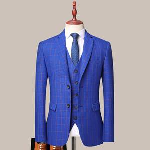 Venta caliente Big Latticed Men's Dress Business Casual Wedding Ebay Groom Suit <span class=keywords><strong>Traje</strong></span> de tres piezas - Product Image 5