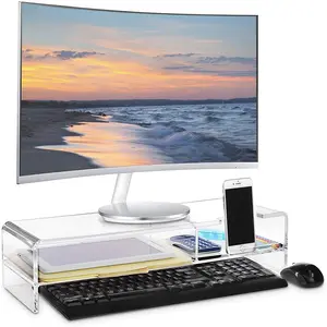 Premium Custom 2 Tier Sturdy Platform Transparent Acrylic PC Monitor Desk Display Riser Stand