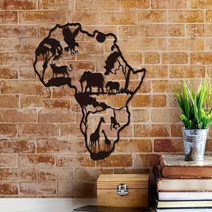 Decorazione da Parete in Ferro Battuto a Forma di Mappa dell'Africa con Silhouette di Elefante e Fauna Selvatica per <span class=keywords><strong>Compleanno</strong></span>, Soggiorno, Ufficio, Cortile, Fattoria - Product Image 4