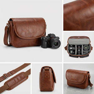 Üretici Özel Yumuşak Dolgulu Kahverengi Deri Çok Fonksiyonlu Küçük Taşınabilir Aynasız <span class=keywords><strong>DSLR</strong></span> SLR Lens Sırt Çantası Kamera Çantası - Product Image 1