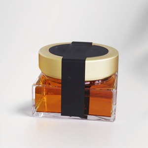 Giá bán buôn sang trọng nhỏ trống vuông Borosilicate Glass <span class=keywords><strong>Jam</strong></span> <span class=keywords><strong>Jar</strong></span> mật ong <span class=keywords><strong>Jar</strong></span> với vàng sáng bóng pated Nắp - Product Image 4