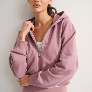 Sweat-shirt à capuche zippé pour femme, couleur unie, en coton doux, style coréen, décontracté, à manches longues, pour un usage quotidien - Product Image 2