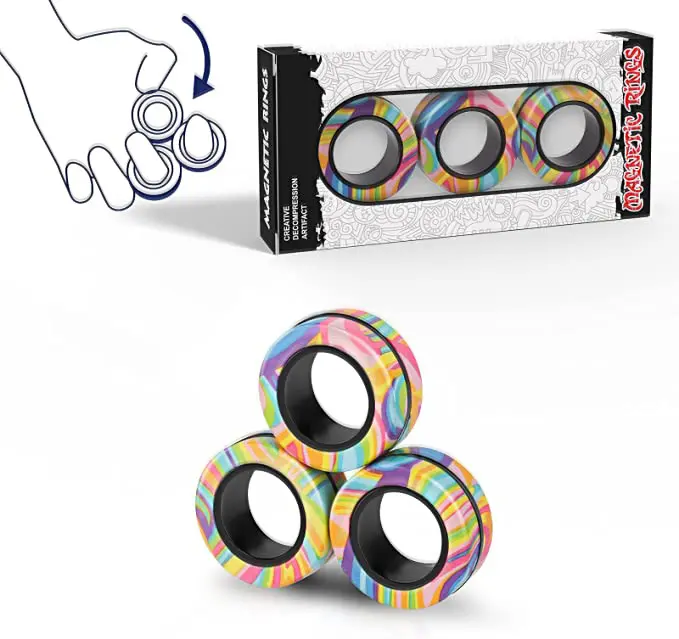 Amazon Hot Sale Magnetic Spinners Magic Ring Colorful Decompression Stress Relief Sensory 3 PCS Hand Spinners Fidget Toy