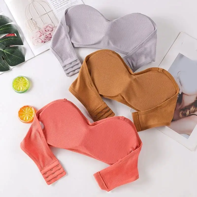 Sexy Seamless Strapless Tube Top Women Push Up Bra Chest Wrap Underwear Sexy Lingerie With Padded Solid Crop Top Invisible Bra