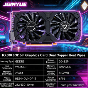 Jginyue RX580 8GD5-F Graphics Card:Dual Copper <b>Heat</b> Pipes GPU PCI Desktop With Fan Cooler New <b>USB</b> & DP Output Interface RX580 8g - Product Image 1