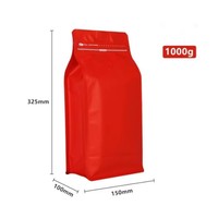 Sacs d'emballage en aluminium mat rouge imprimés sur mesure, fond plat, 1 kg, avec valve et fermeture éclair, pour café, thé, poudre