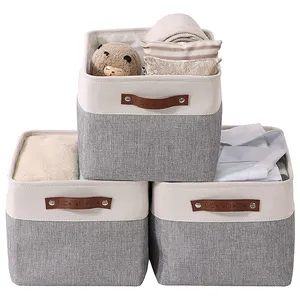 Bán Buôn Vải Canvas Cotton Rope Xử Lý Đồ Chơi Có Thể Gập Lại Giỏ Lưu Trữ Vải