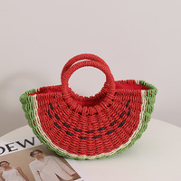 Grand panier de rangement tressé en paille en forme de pastèque, sac à main portable pour la plage