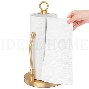Porte-serviettes en papier en acier inoxydable doré avec base lestée, antidérapant et bras à ressort - Product Image 1