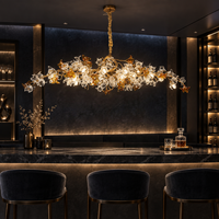 Lustre long en or E12 sur mesure de luxe pour restaurants, hôtels et villas, luminaire design moderne en forme de branche avec garantie de 3 ans