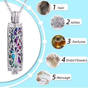 Gioielli cilindrici cremazione albero della vita urna collana uomo e donna cremazione Pet gatto cane cenere ciondolo - Product Image 5