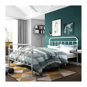 Mobiliário do quarto da fonte, venda quente camas completas com design clássico placa de cabeça e placa de pé armação de metal cama dupla