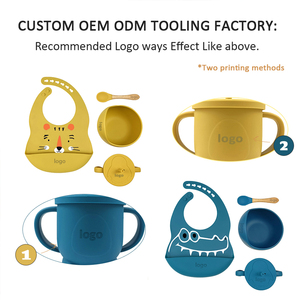 Baby Silicone Feeding Set Tableware Kit Bebe <b>Dining</b> Kit Print Pattern Bib Design Babero Bowl and Spoon With Straw Cup - Product Image 5