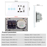 Interrupteur mural tactile intelligent, électrique, wi-fi, avec USB, universel, 1, 2 ou 3 gangs, compatible avec Alexa et Google Home, 240/90V