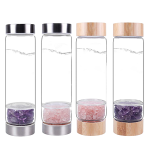 IMOGY Bottiglia d'Acqua in Vetro con Gemme da 500ml Senza BPA, Bottiglia in Cristallo per Bere Direttamente, Elixir Curativo al Quarzo, Adatta all'Acqua Bollente - Product Image 1