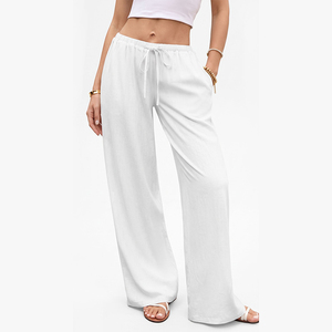 Pantalons décontractés pour femmes grandes tailles, tissu doux et confortable, <span class=keywords><strong>taille</strong></span> haute avec cordon élastique, incontournable de la garde-robe estivale - Product Image 1