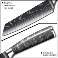 Couteau de chef Damas avec manche en résine, gravure laser, finition ultra-polie, ambidextre, compatible lave-vaisselle, pour la cuisson de la viande