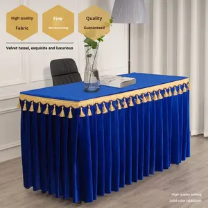 <span class=keywords><strong>Mantel</strong></span> Rectangular Moderno de Terciopelo de Poliéster Personalizado <span class=keywords><strong>con</strong></span> Borde de Borlas para Reuniones y Exposiciones - Product Image 2