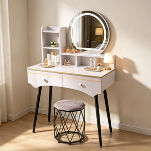 Modern Makeup Vanity <b>With</b> Lighted Mirror Storage <b>Drawers</b> Bedroom <b>Dressing</b> <b>Table</b> <b>With</b> Stool - Product Image 1