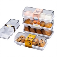 Boîte d'emballage transparente en PET trapézoïdale pour pain, rouleaux de serviettes, desserts à emporter (pâtisseries occidentales)