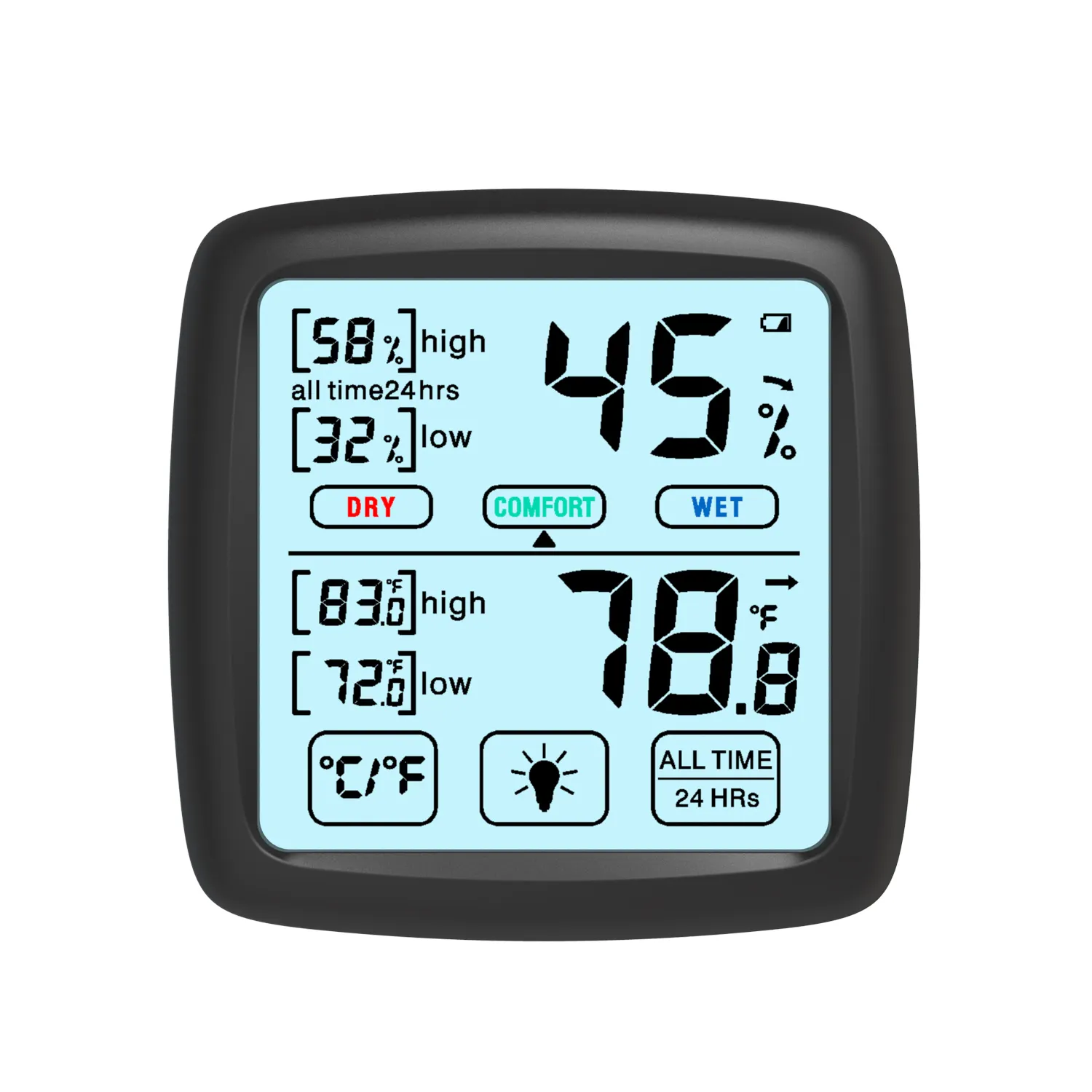 Termómetro Digital con pantalla táctil para interiores, higrómetro con registro máximo de temperatura y humedad