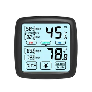 Termómetro Digital con pantalla táctil para interiores, higrómetro con registro máximo de temperatura y humedad
