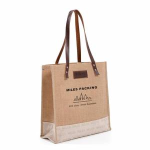 Sac fourre-tout en <span class=keywords><strong>toile</strong></span> réutilisable écologique personnalisé <span class=keywords><strong>de</strong></span> créateur Sac à provisions tendance en <span class=keywords><strong>toile</strong></span> <span class=keywords><strong>de</strong></span> <span class=keywords><strong>jute</strong></span> Poignées en <span class=keywords><strong>cuir</strong></span> élégantes Cadeau publicitaire - Product Image 1