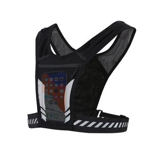 Black Breathable Reflective Workout Custom Adjustable Training and <b>Running</b> Mesh <b>Vest</b> Chest <b>Phone</b> Holder with Pockets Bottle Hold - Product Image 3