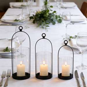 LANJO Versatile Hurricane Iron Black Handmade Durable Candle Holders for Pillar Candles Plants <b>Large</b> Small Cloche Dome - Product Image 4