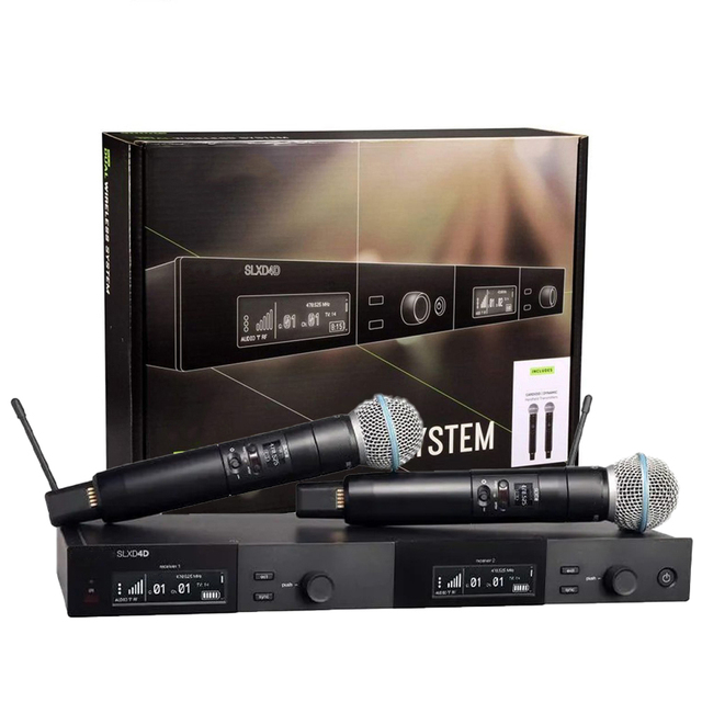 SLXD4D Dual Channel UHF Wireless Microphone BETA58A Handheld Lavalier Mic Professional Wireless Microphone SLXD for Church