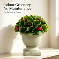 Plante artificielle en pot de 6 pouces, type topiaire en forme de dôme, en buis avec baies, pour urne ou pot de fleurs, en matériau PE écologique, pour extérieur, maison, bureau, table