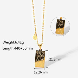 Moda impermeable 18K chapado en oro Real 316L Acero inoxidable Tarot tarjeta horóscopo signo 12 Zodiaco collar joyería para mujeres - Product Image 6