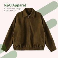 Blouson aviateur vintage en daim, coupe ample, texture rétro douce, en cuir suédé, pour homme