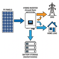 Système de stockage d'énergie solaire complet pour réseau 12KW avec onduleur Growatt SPF, batterie LiFePO4 HiFan 16KWh, IP65, kit biphasé 48V/51.2V