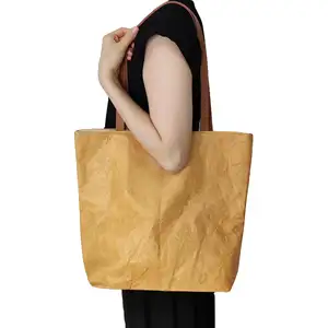 맞춤형 인쇄 로고 크래프트 종이 쇼핑백과 가죽 손잡이와 재활용 브라운 크래프트 종이 가방