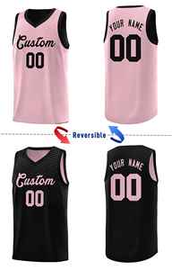 Uniforme Deportivo Personalizado de Baloncesto con Diseño de Corte en el Pecho en Negro y Rosa, Doble Cara - Product Image 3