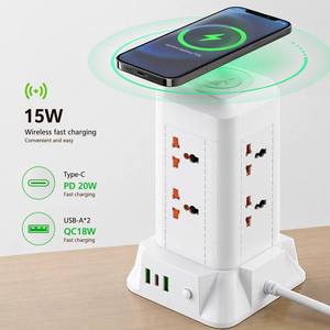 Maßgefertigte Britisch-Amerikanisch-Europäische Steckdosenleiste mit 6 Steckplätzen, Industrielle Multifunktionale USB-Leuchtturm-Typ Reihensteckdose, Vertikal - Product Image 2