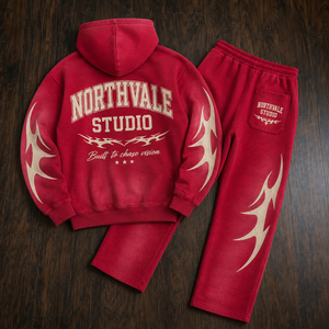OEM Urban Streetwear Hoodie <strong>Jogger</strong> Set Red French Terry Heavy GSM Acid Wash Men Custom Oversized Tracksuit - Product Image 2