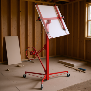 Elevador de paneles de yeso rojo de 16 pies, capacidad de 150 lb, brazo telescópico ajustable, ruedas bloqueables, elevador de construcción - Product Image 2