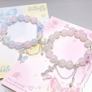 Pulsera de cuentas de cristal esmaltado con dije de mariposa y efecto de goteo de aceite, pulsera de cuentas de cristal craquelado estilo palomitas de maíz de fantasía - Product Image 4