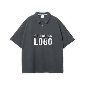 T-shirt polo pour homme en coton vintage, coupe ample, personnalisé en usine, style streetwear décontracté, col rabattu, délavage acide, surdimensionné - Product Image 4