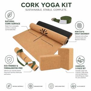 Tapis de yoga extra large en liège naturel de 5 mm d'épaisseur avec logo personnalisé gravé au laser, lignes d'alignement, respectueux de l'environnement, OEM, épaissi - Product Image 1