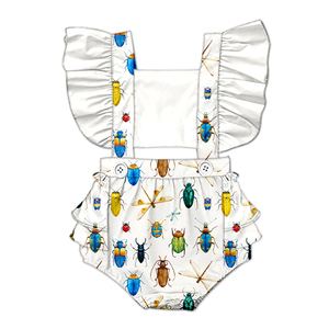 Mameluco de seda de leche con volantes y espalda descubierta para bebé, pelele con tirantes estampado integral para niños pequeños, ropa de bebé recién nacido personalizada OEM ODM - Product Image 3