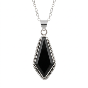 Collier cercueil en onyx noir, argent sterling 925, serti clos, plaqué rhodium noir, bijoux gothiques faits à la main - Product Image 1