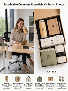Kit de Artículos Esenciales Personalizados y Sostenibles para Graduación y Acción de Gracias, Bolsa de RPET, Vaso de Bambú, Kraft - Product Image 6
