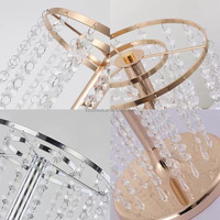 Stands Bunga Kristal Emas Modern Minimalis, Alas Logam Bulat dengan Rantai Manik-Manik Gantung untuk Dekorasi Centerpiece Pernikahan