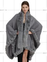 Winter Übergroßer Kunstfell-Umhang mit Strickborte, Cardigan, Umhang, Schal, Wickel, Umweltfreundlicher Outdoor-Luxus-Poncho-Design