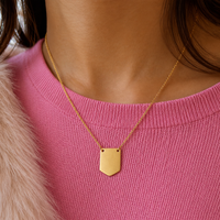 Collier pendentif en acier inoxydable poli miroir, plaqué or 18 carats sous vide, étanche, inaltérable, gravure de nom personnalisée, vente en gros