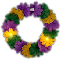 Collar de Flores Luminoso LED para Mardi Gras, Guirnalda Hawaiana para Fiestas de Disfraces y Martes Grueso